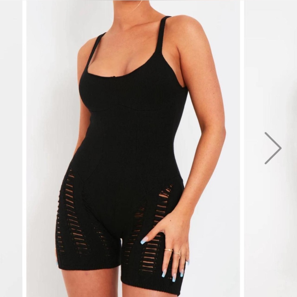 Missy Empire Adalynn Black Laddered Knitted Unitard